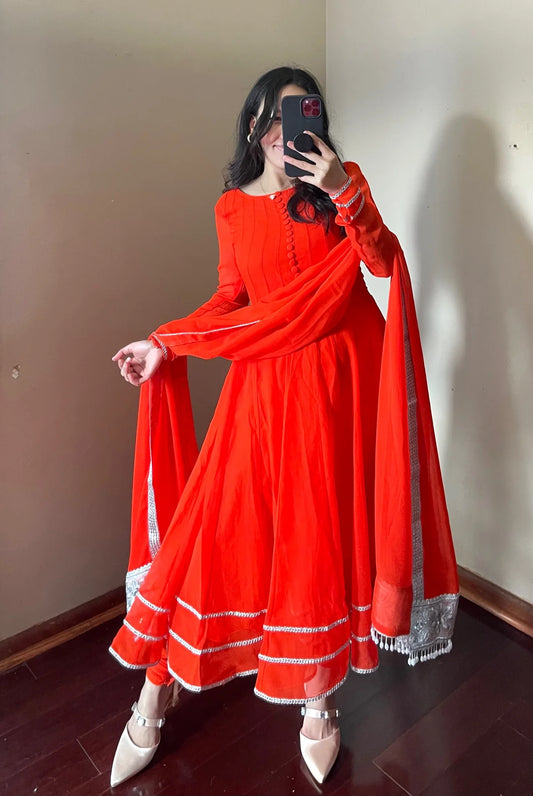Beautiful Red Colored Anarkali Suit With Dupatta