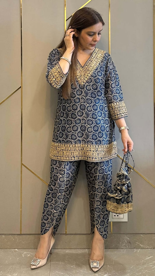 Printed Ethnic Co-Ord Set with Matching Potli Bag