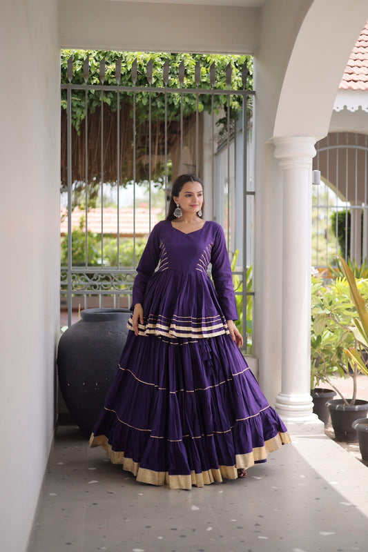 Premium Purple Cotton Peplum Kurti & Tiered Lehenga Set