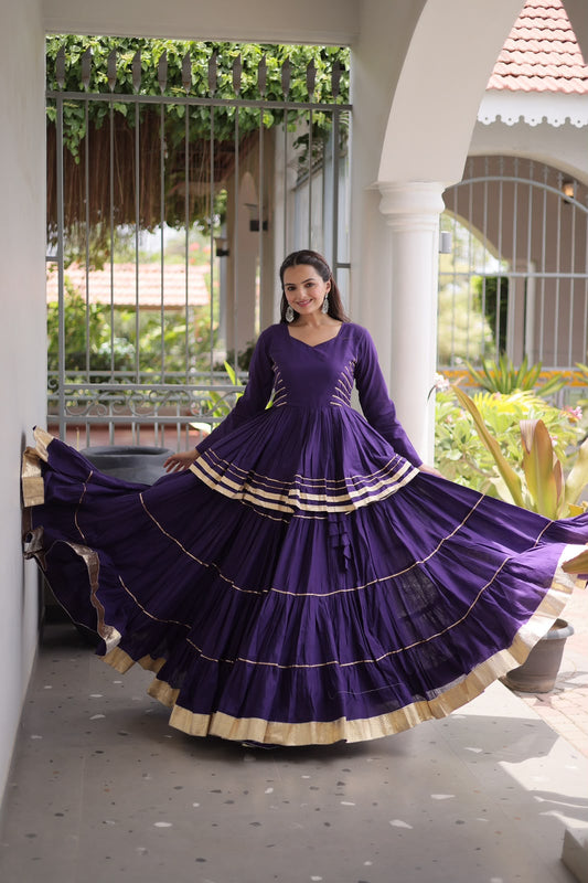 Premium Purple Cotton Peplum Kurti & Tiered Lehenga Set