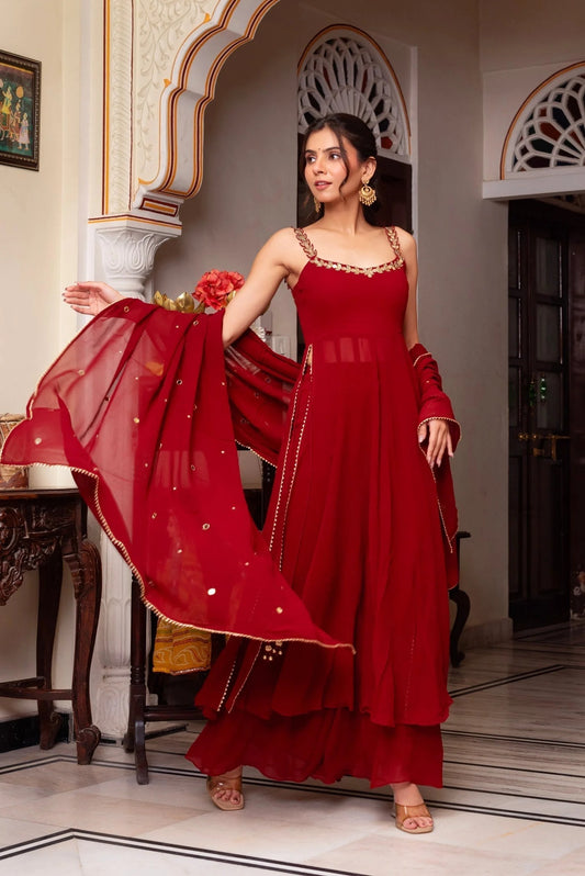 Hand Mirror Work Party Wear Sharara Suit