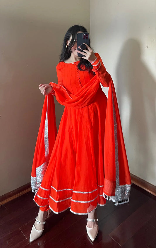 Beautiful Red Colored Anarkali Suit With Dupatta