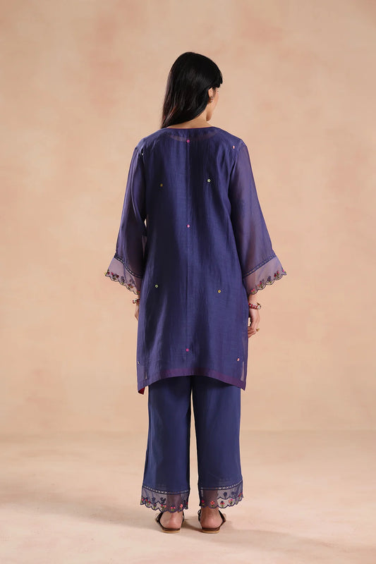 Premium Navy Blue Floral Embroidered Co-Ord Set for Women
