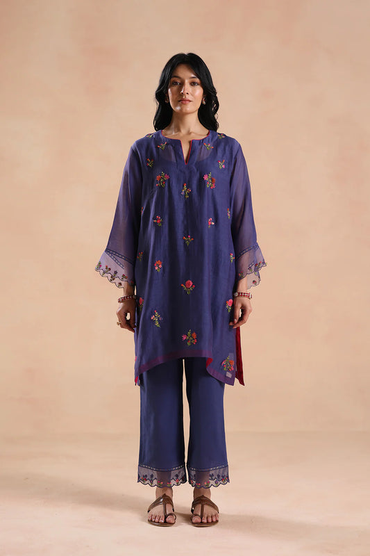 Premium Navy Blue Floral Embroidered Co-Ord Set for Women