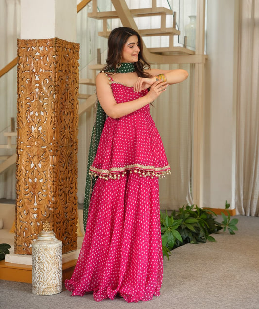 Pink Digital Printed Georgette Sharara Set