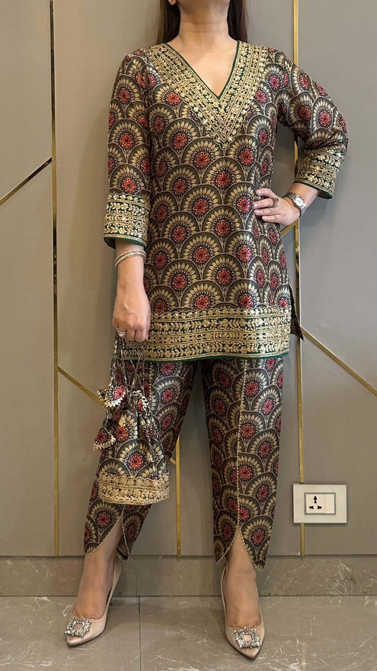 Printed Ethnic Co-Ord Set with Matching Potli Bag