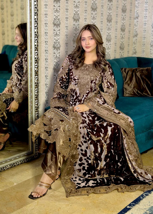 Suits By Sadia Ayesh velvet coffee brown