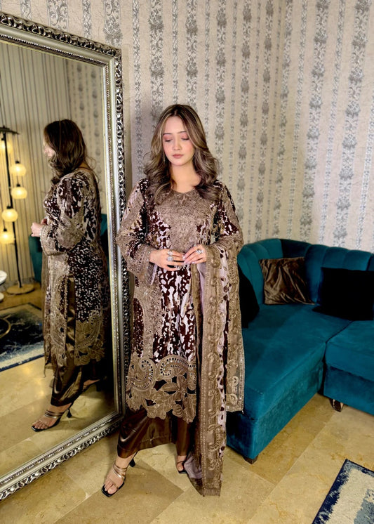 Suits By Sadia Ayesh velvet coffee brown