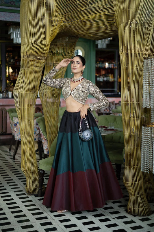 An Ajrak blouse and ghagra