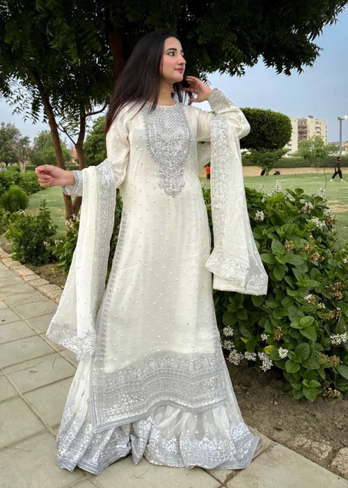 Suits By Sadia Sajalali gharara offwhite