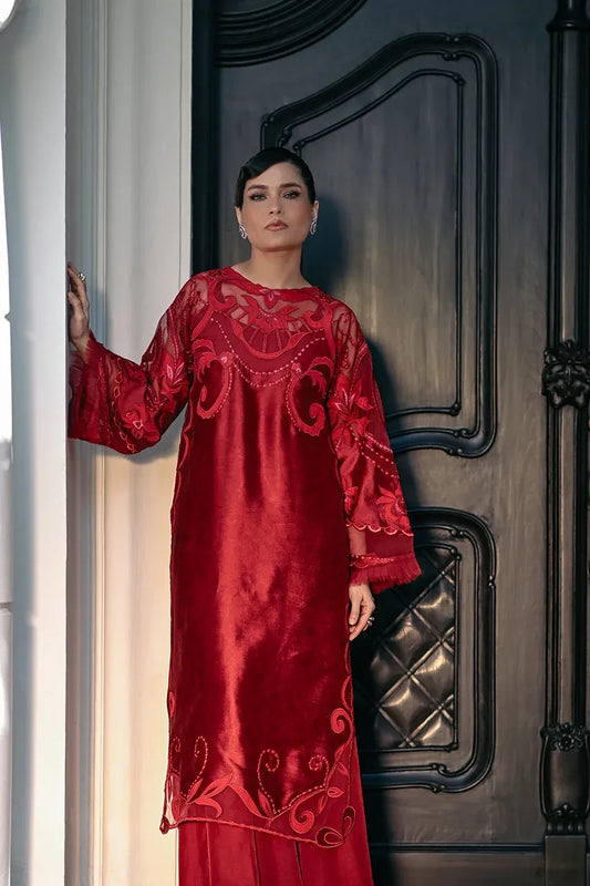 Crimson Elegance Embroidered Silk Kurta Set with Contrast Dupatta
