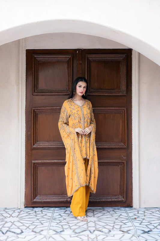 orange chiffon georgette jacket-style long-sleeved shirt