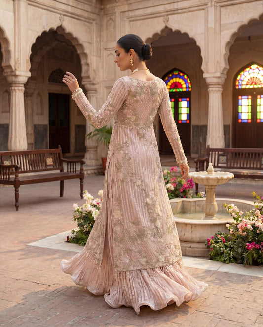 Ivory Blush Floral Embroidered Jacket Kurta with Sharara