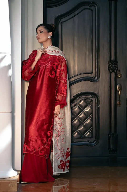 Crimson Elegance Embroidered Silk Kurta Set with Contrast Dupatta