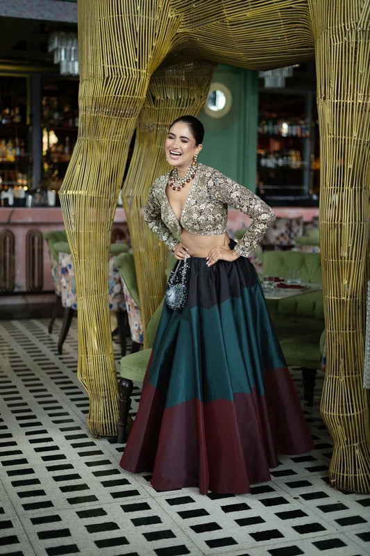 An Ajrak blouse and ghagra