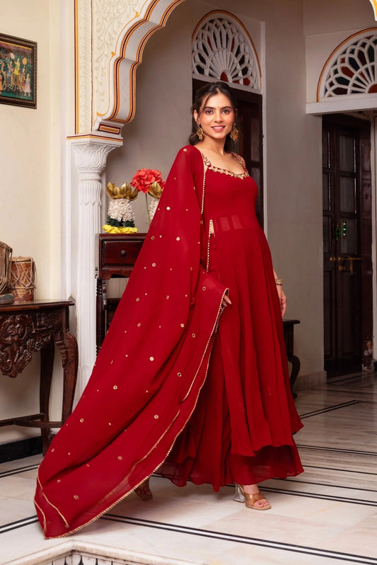 Hand Mirror Work Party Wear Sharara Suit