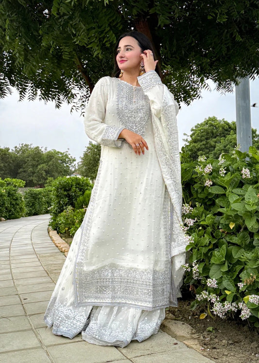 Suits By Sadia Sajalali gharara offwhite
